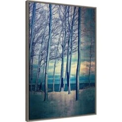 22" X 33" Winter Trees At Lake Michigan By Michelle Calkins Framed Canvas Wall Art Gray Wash - Amanti Art