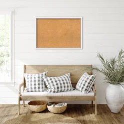 38"x26" Morgan Wood Frame Natural Cork Board White/Blue - Amanti Art: Bulletin Board For Office, Wall Mounted -Amanti Art GUEST e4e08601 ec42 4a2e 9d29 787fca0a2baa