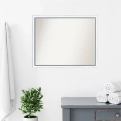 30"x24" Non-Beveled Morgan Wood Bathroom Wall Mirror White/Blue - Amanti Art -Amanti Art GUEST e550130d 547c 466e bd4e 5a6d79b64fa4