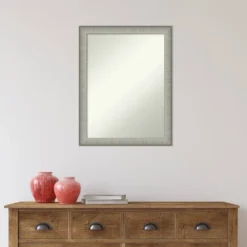 21" X 27" Non-Beveled Elegant Narrow Bathroom Wall Mirror Brushed Pewter - Amanti Art -Amanti Art GUEST e6deecff 891b 4132 992a b1959affcc73