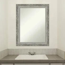 23" X 29" Non-Beveled Waveline Silver Narrow Bathroom Wall Mirror - Amanti Art -Amanti Art GUEST e7f1022c f6ea 4a88 accb ddea71c36b59
