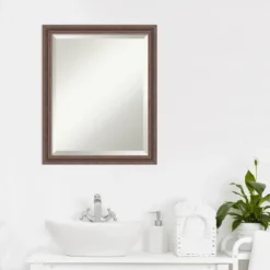 Amanti Art Distressed Rustic Brown Beveled Wood Bathroom Wall Mirror -Amanti Art GUEST e82fe469 5421 46e5 97ef c4435f4906c0