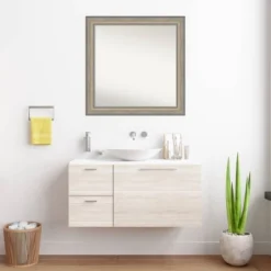 31"x31" Non-Beveled Wood Bathroom Wall Mirror Fleur Silver - Amanti Art: Modern Style, Square Shape, Wall Mount, Wood Frame -Amanti Art GUEST e840a9e9 ef24 46f9 adc2 4c2581a57e1e