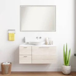 40"x29" Non-Beveled Two Tone Wood Bathroom Wall Mirror Silver - Amanti Art: Modern Vanity Accessory, Wall Mount -Amanti Art GUEST e9a693cb 018a 42c0 869b 2083758f8242