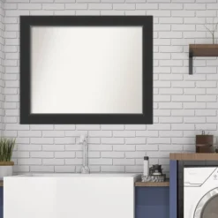 33" X 27" Non-Beveled Corvino Wood Bathroom Wall Mirror Black - Amanti Art -Amanti Art GUEST ea88cf6f 5047 4c54 bc0d a124b5d2a720