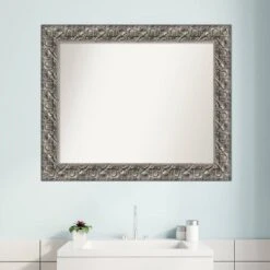 34" X 28" Non-Beveled Silver Luxor Wood Bathroom Wall Mirror - Amanti Art -Amanti Art GUEST eae477d0 14e4 4f10 8cc5 e53e0443fb53