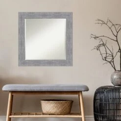 25" X 25" Bark Rustic Framed Wall Mirror Gray - Amanti Art -Amanti Art GUEST ebafc349 4277 40d8 9941 a9bab19edc09