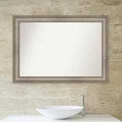 42" X 30" Non-Beveled Mezzanine Antique Narrow Wood Bathroom Wall Mirror Silver - Amanti Art -Amanti Art GUEST ed1ef3d7 a684 4330 b415 cd948e058ce3