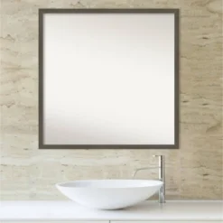 28" X 28" Non-Beveled Svelte Clay Gray Wood Bathroom Wall Mirror - Amanti Art -Amanti Art GUEST ed8f0a1f bdc7 45ed 8f91 6535513b9219