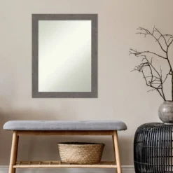 22" X 28" Non-Beveled Rustic Plank Gray Narrow Bathroom Wall Mirror - Amanti Art -Amanti Art GUEST ee80b197 fbc6 478d b8b9 3795249c1a0c 1