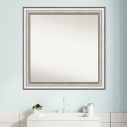 31" X 31" Non-Beveled Salon Silver Bathroom Wall Mirror - Amanti Art -Amanti Art GUEST ef316094 588d 4acc aa8c 3b4a83c5197b
