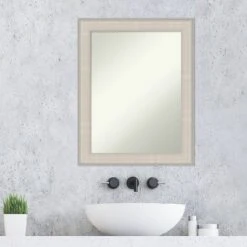23"x29" Non-Beveled Cottage Wood Bathroom Wall Mirror White/Silver - Amanti Art: Modern Rectangle, Wall Mount, Wood Frame -Amanti Art GUEST f0f26e0e f8bd 4dbe aa54 14f0edc810ed