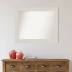 34" X 28" Non-Beveled Rustic Plank White Bathroom Wall Mirror - Amanti Art -Amanti Art GUEST f1ae38cd 8026 4bb5 a5d8 bffb367ff585