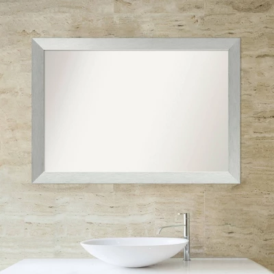 40" X 28" Non-Beveled Wood Bathroom Wall Mirror Brushed Sterling Silver - Amanti Art 6 40" X 28" Non-Beveled Wood Bathroom Wall Mirror Brushed Sterling Silver - Amanti Art - Image 4