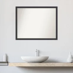 30"x24" Non-Beveled Stylish Wood Bathroom Wall Mirror Black - Amanti Art: Modern Rectangle, Wall Mount, Wood Frame -Amanti Art GUEST f30c6e35 6254 4dd7 9245 f36a3d83ed7e