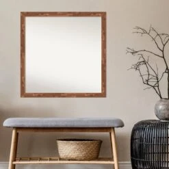 29" X 29" Non-Beveled Fresco Light Pecan Wood Wall Mirror - Amanti Art -Amanti Art GUEST f3ab6110 8d6d 4e45 ae8b 758f0890019a