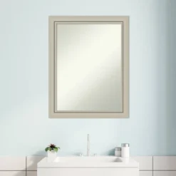 22" X 28" Non-Beveled Romano Silver Narrow Wood Bathroom Wall Mirror - Amanti Art -Amanti Art GUEST f48f26c1 9203 4e46 b82c 7449da9a2453