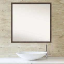 27" X 27" Non-Beveled Hardwood Wedge Wood Bathroom Wall Mirror Mocha Brown - Amanti Art -Amanti Art GUEST f4a4157c 9bc7 432a b0fb 4948c10e5956