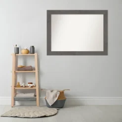 44" X 33" Non-Beveled Rustic Plank Gray Bathroom Wall Mirror - Amanti Art -Amanti Art GUEST f507e2b2 6ecc 462f 835c 80d193e166d2