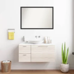 38"x26" Non-Beveled Stylish Wood Bathroom Wall Mirror Black - Amanti Art: Modern Rectangular Design, Wall Mount, Includes Hardware -Amanti Art GUEST f519e27f d63d 488d 9ea2 3703c2b18d0d