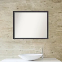30"x24" Non-Beveled Stylish Wood Bathroom Wall Mirror Black - Amanti Art: Modern Rectangle, Wall Mount, Wood Frame -Amanti Art GUEST f55d3f22 79ca 4624 a674 94cc62108174