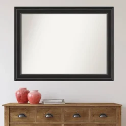 44" X 33" Non-Beveled Ridge Black Bathroom Wall Mirror - Amanti Art -Amanti Art GUEST f57aa08d 7f62 46d2 9402 5e446fe2634c