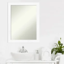 21" X 27" Non-Beveled Cabinet Narrow Bathroom Wall Mirror White - Amanti Art -Amanti Art GUEST f7904136 4f52 4fb7 aebc 466f797bea64
