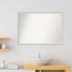 40"x29" Non-Beveled Two Tone Wood Bathroom Wall Mirror Silver - Amanti Art: Modern Vanity Accessory, Wall Mount -Amanti Art GUEST fa646837 620a 46d2 b3ba af15ed41c15b