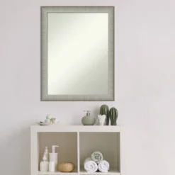 21" X 27" Non-Beveled Elegant Narrow Bathroom Wall Mirror Brushed Pewter - Amanti Art -Amanti Art GUEST fbd90c9b 4c68 4d46 a376 76dd6210549f
