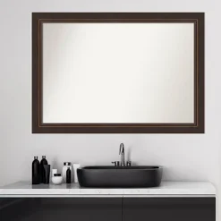 41" X 29" Non-Beveled Lara Wood Bathroom Wall Mirror Bronze - Amanti Art -Amanti Art GUEST fc165f96 e8c3 49ce a809 9ec4fb8631b5