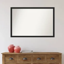 38" X 26" Non-Beveled Grace Narrow Bathroom Wall Mirror Brushed Metallic Black - Amanti Art -Amanti Art GUEST fc35de2d cba6 46de b9c7 b7c2c7a94e76