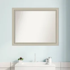 32" X 26" Non-Beveled Romano Silver Narrow Wood Bathroom Wall Mirror - Amanti Art -Amanti Art GUEST fce3201b 0ed6 4f33 b2fd 110dbdab04d3