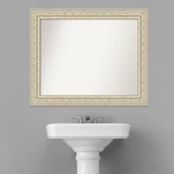34" X 28" Non-Beveled Fair Baroque Wood Bathroom Wall Mirror Cream - Amanti Art -Amanti Art GUEST fdffeaab fe5f 4c16 a83a 10c40ecfaaf9