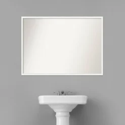 39" X 28" Non-Beveled Lucie Wood Bathroom Wall Mirror White - Amanti Art -Amanti Art GUEST fe668a03 e7ad 4102 acb9 1df9e9a783e0