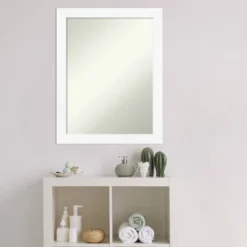 21" X 27" Non-Beveled Cabinet Narrow Bathroom Wall Mirror White - Amanti Art -Amanti Art GUEST fed026e9 4ce0 400e a83d 043092ca335a