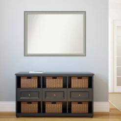 41" X 30" Non-Beveled Elegant Narrow Bathroom Wall Mirror Brushed Pewter - Amanti Art -Amanti Art GUEST ff8dfff0 8cd8 4b38 b327 4452586c800d